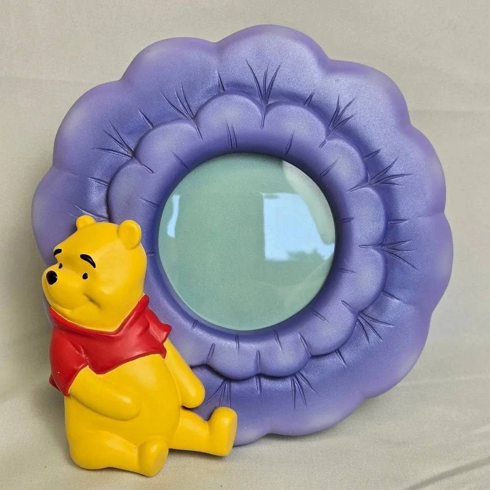 Disney Store Winnie The Pooh 3D Picture Frame Purple Flower Shape Vintage 6.5